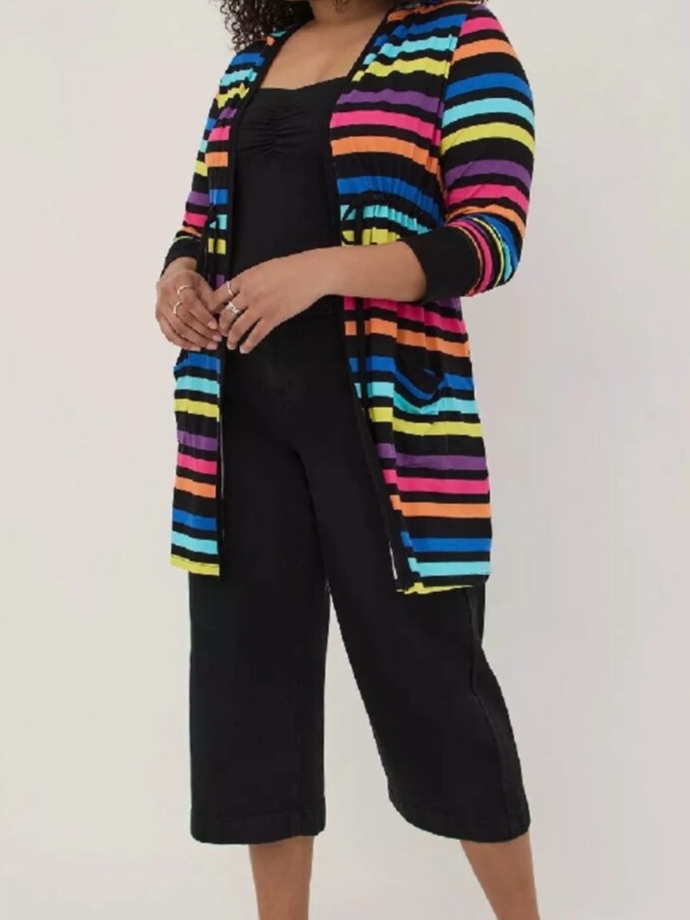 Vibrant Rainbow Striped Open Torrid Hooded Cardigan Size 2X